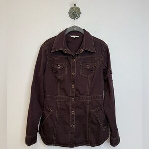 Cabi Chocolate Brown Halftime Safari Utility Denim Jacket Women’s Size Medium